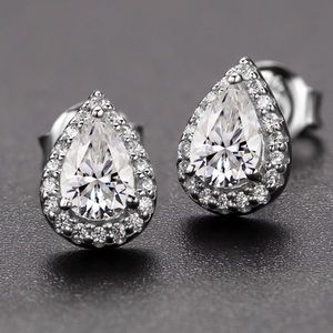 1 Carat TW Platinum-Plated Moissanite Teardrop Earrings